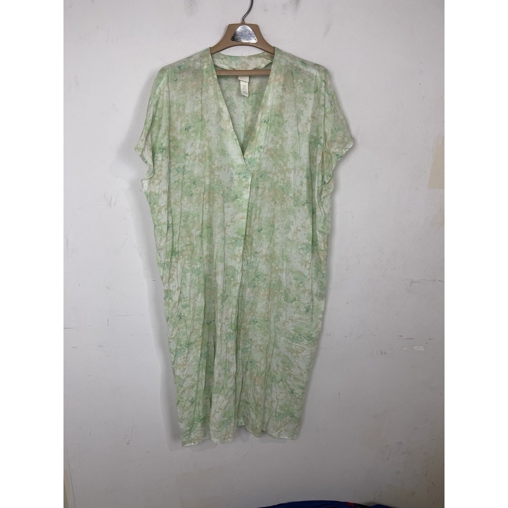 H&M Womens Kaftan Dress Medium Green Beachy Coastal Cover Up Resort Travel Vacay
